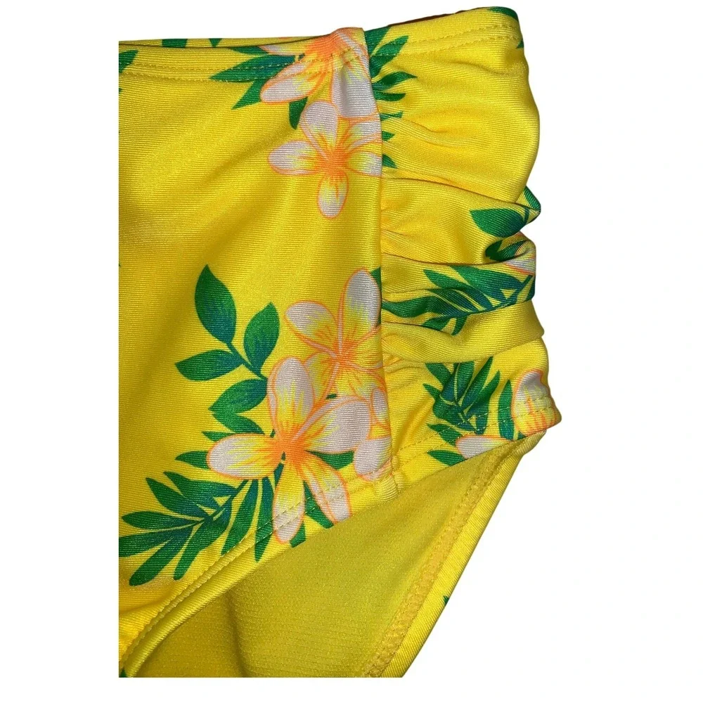 Ocean Gear Girls Orange Yellow Tropical Floral Puff Sleeve Bikini Set Size 6-6X